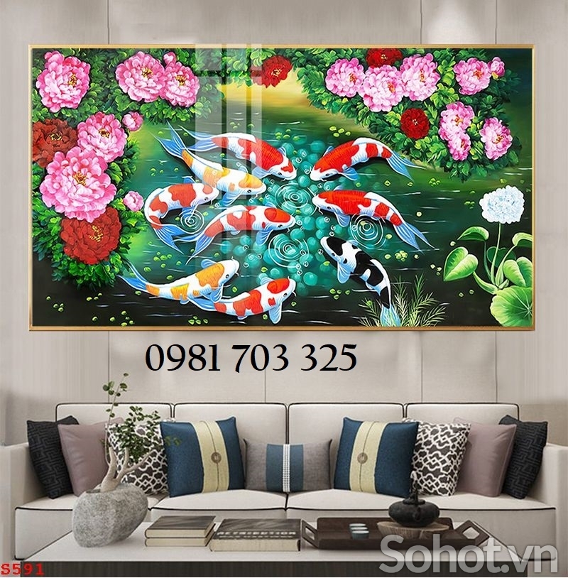 Tranh cá chép 3D, tranh gạch men phong thủy