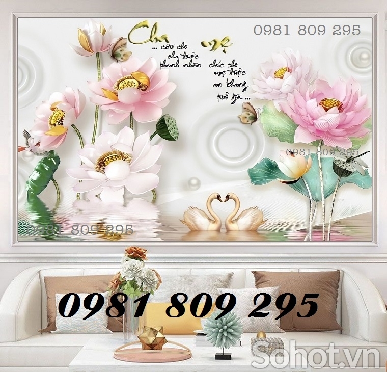 Mẫu tranh gạch - gạch tranh 3d hoa sen