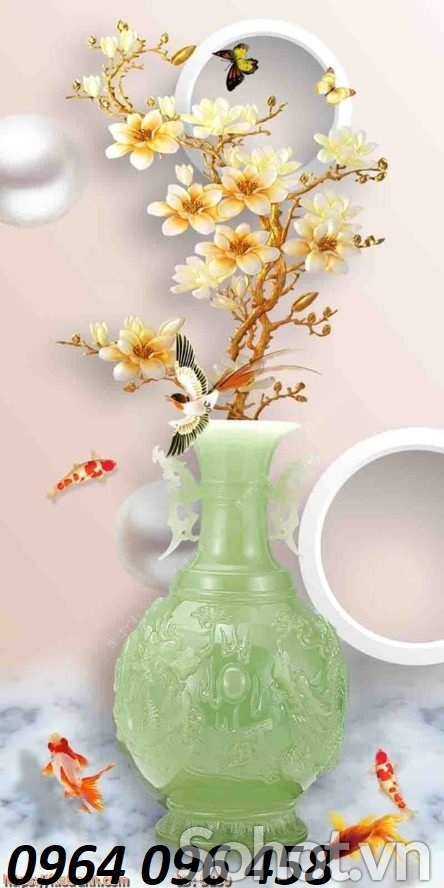 Tranh gạch 3d bình hoa sứ ngọc - 65Xg