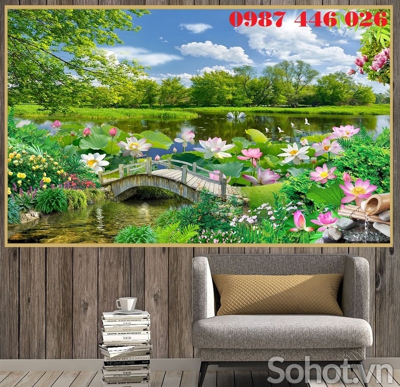 Gạch ốp tường tranh hoa sen 3d đẹp HP9723