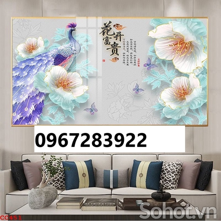 Gạch tranh đẹp chim công 3D