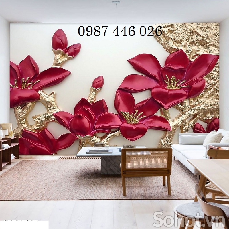Gạch tranh 3d hoa phòng khách HP9722