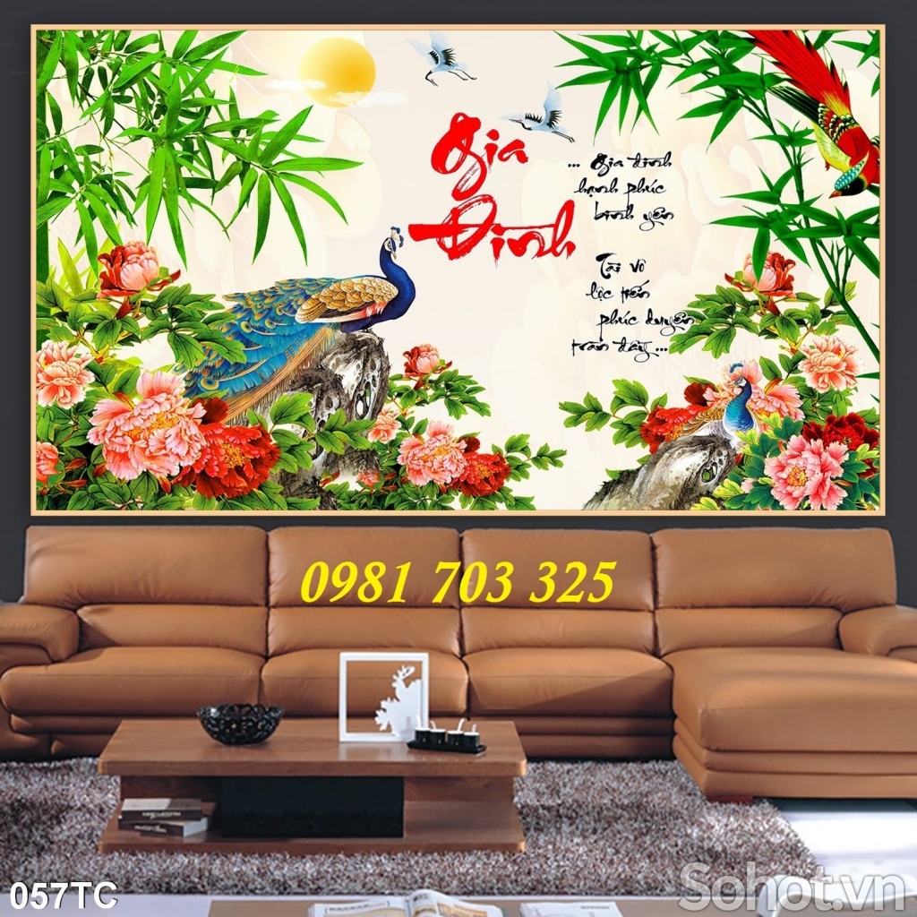 tranh chim công phong thủy, gạch tranh trang trí tường