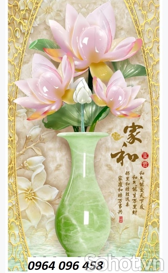 Tranh 3d hoa sen - tranh gạch 3d hoa sen - KFCC4