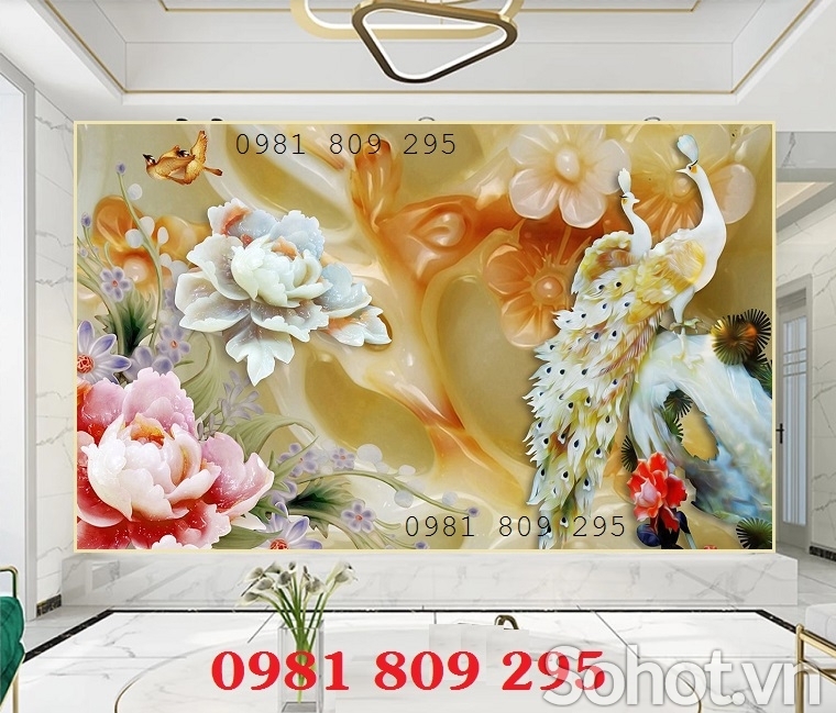 Tranh con công - gạch tranh ốp tường