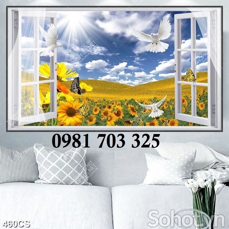 Tranh gạch 3D cửa sổ, tranh đẹp ốp tường