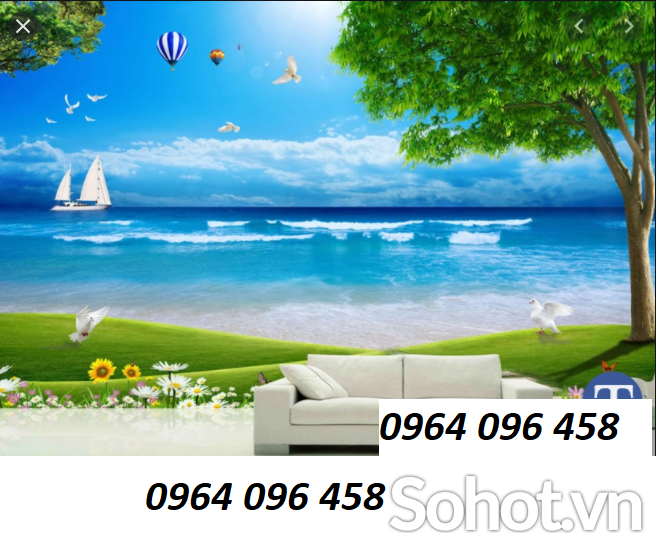 tranh gạch 3d mẫu tranh phong cảnh bờ biển cây dừa - NB4