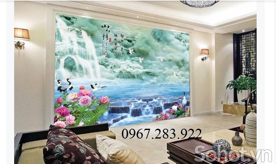 Tranh tường gạch men chim hạc phong thuỷ 3d