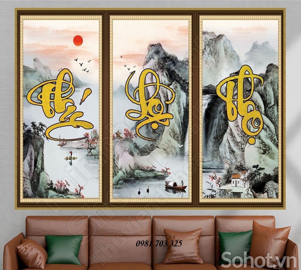 Tranh 3D phúc lộc thọ- gạch tranh 3D
