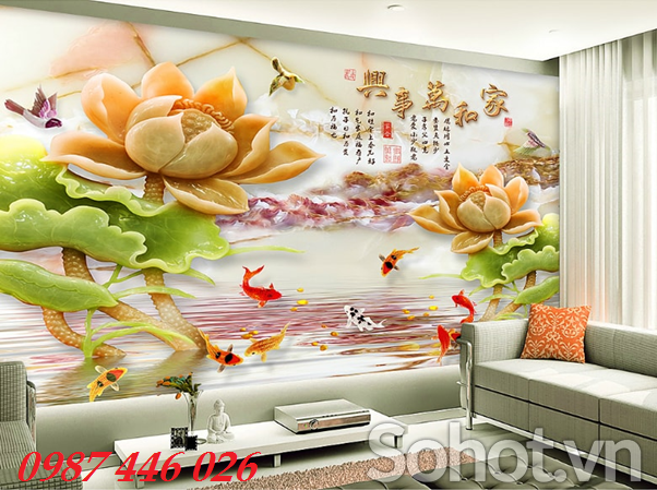 Gạch 3d tranh gạch hoa sen HP9733