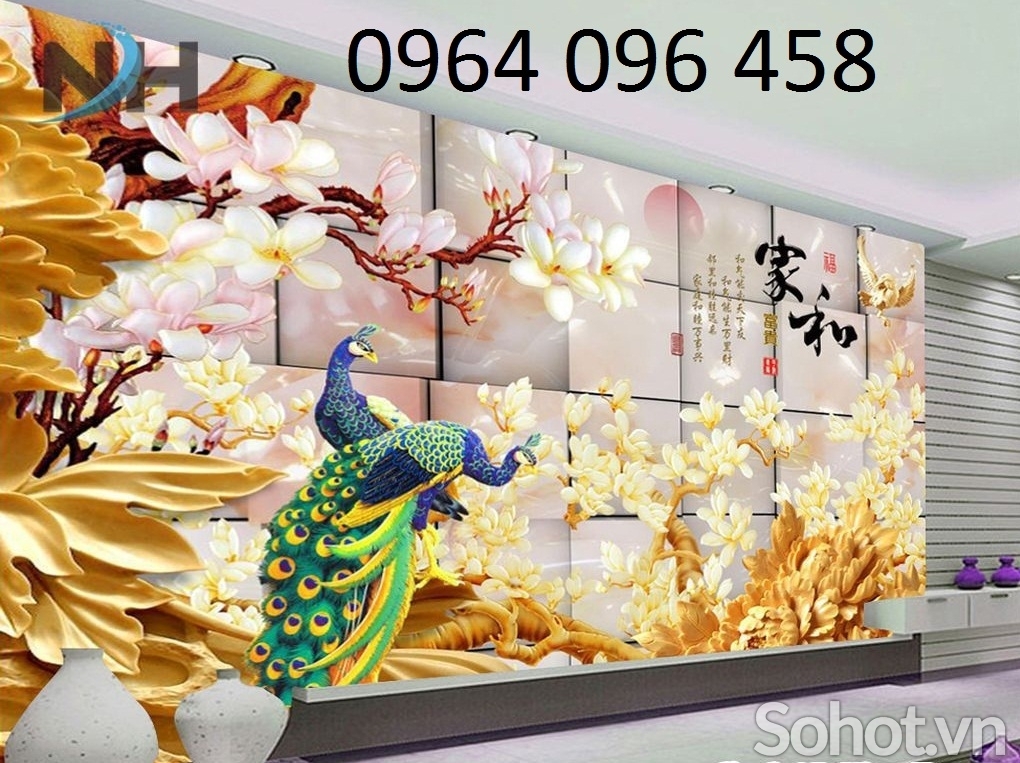 Tranh gạch 3d ốp tường tranh chim công - QSX54
