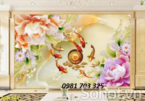 Tranh 3D cá chép- gạch tranh 3D