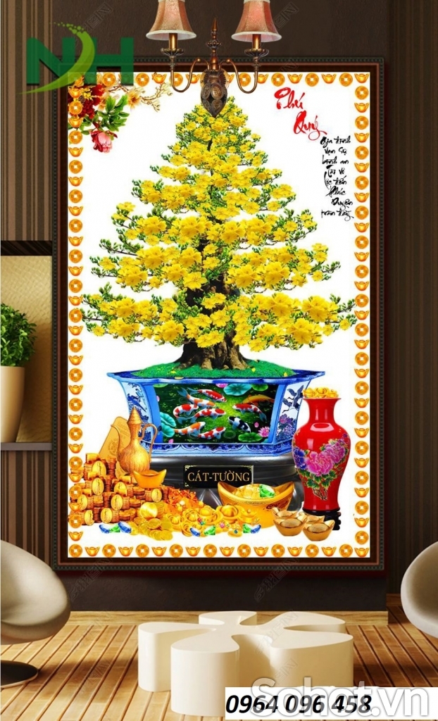 tranh gạch 3d cây mai vàng trang trí phòng khách - XBV49