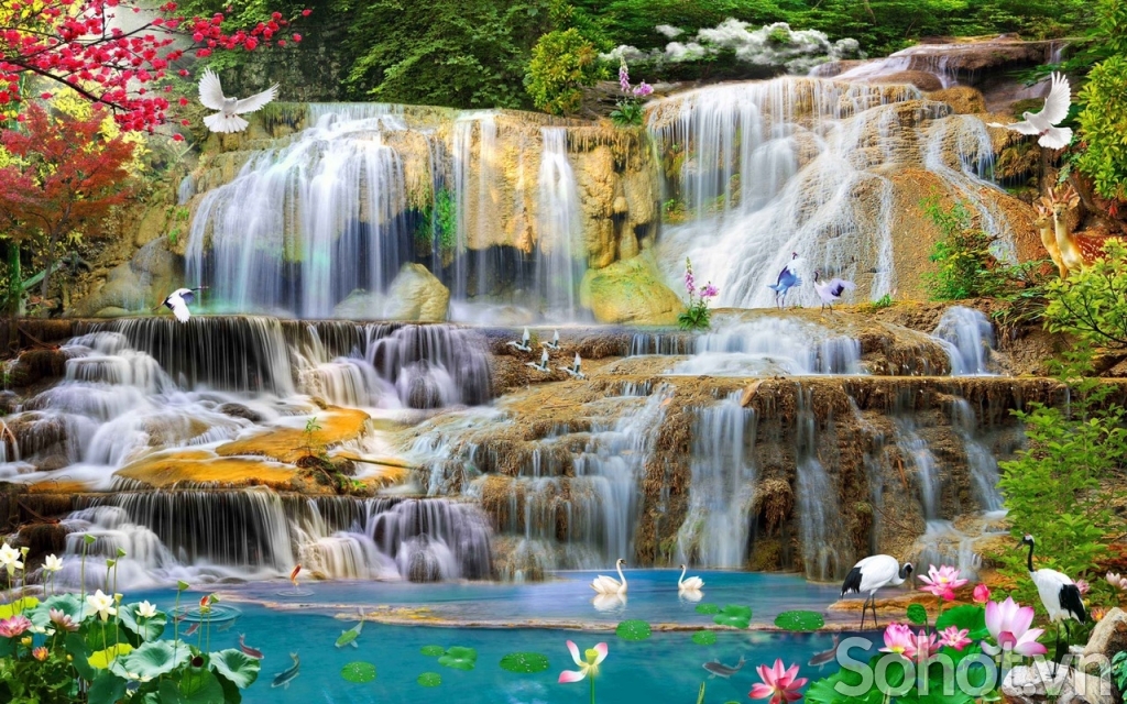 Tranh 3D phong cảnh thác nước- gạch tranh 3D - Hà Nội 