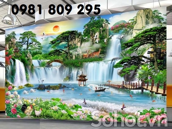 Gạch tranh 3d phong cảnh- tranh thac nước