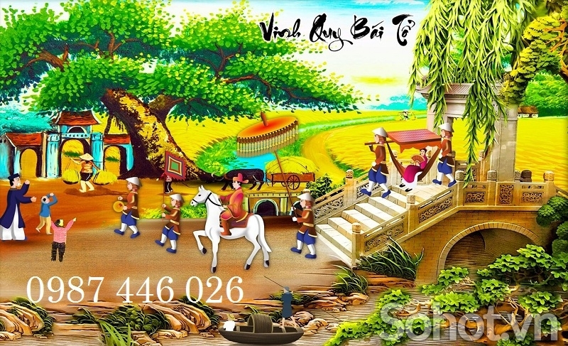 Tranh gạch men làng quê HP02832