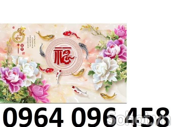 tranh gạch dán tường 3d hoa mẫu đơn cá chép - GV32