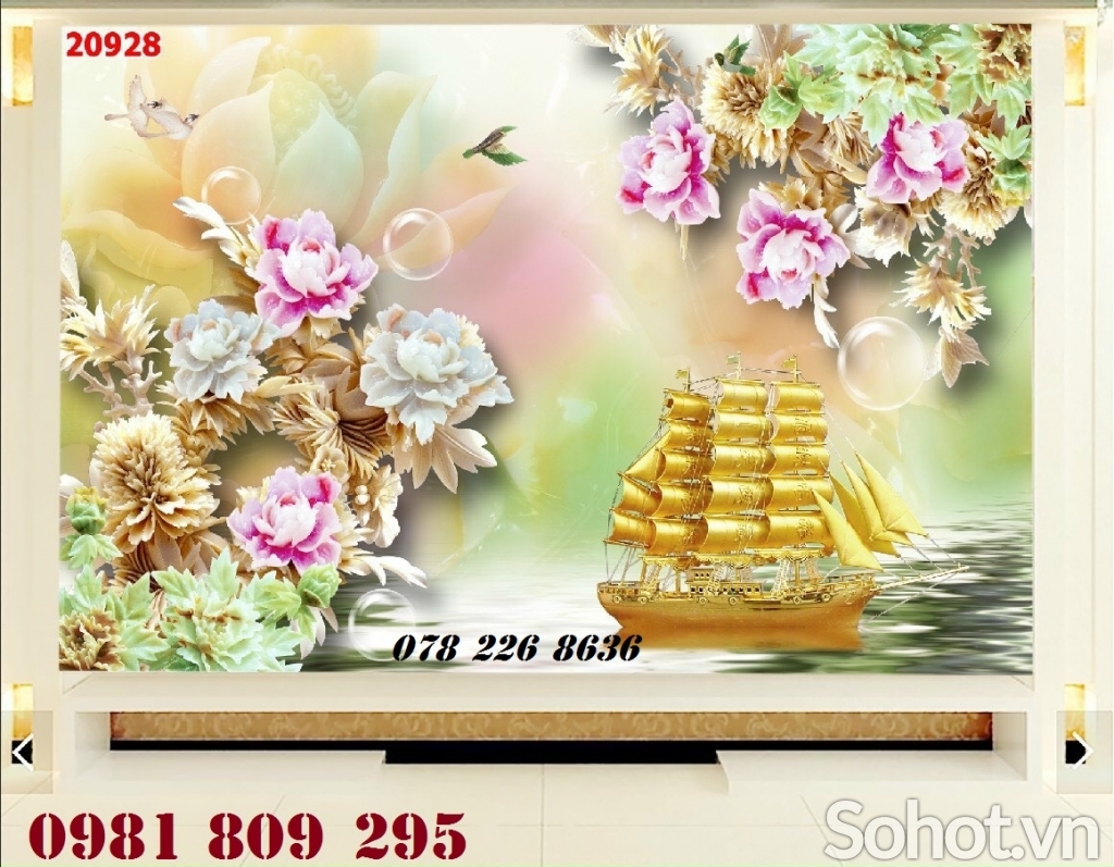 mẫu tranh gạch thuyền buồm -  gạch 3d ốp tường