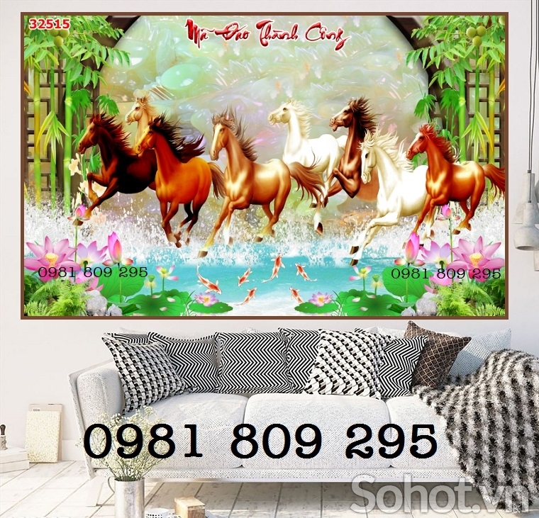 Tranh 3d ngựa , gạch tranh ốp tường phòng khách