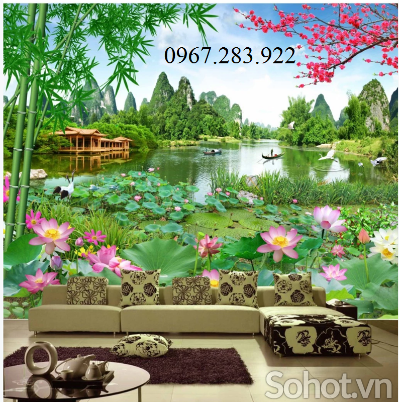 Tranh 3D- Tranh gạch hoa sen