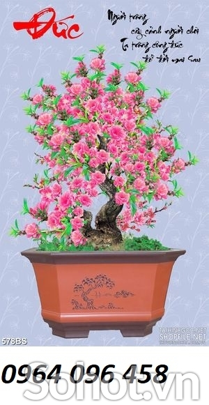 Gạch ốp tường cây hoa đào 3d - CNV74