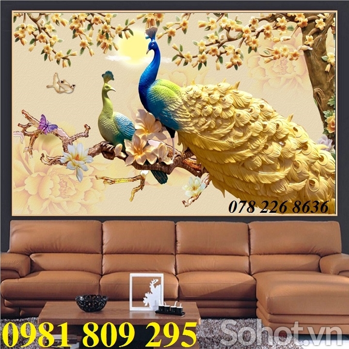 Gạch tranh 3d chim công - tranh gạch 3d cao cấp CpA5