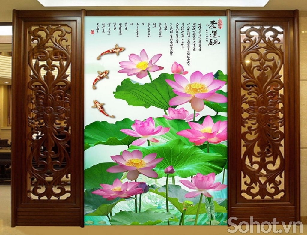 Tranh gạch 3d - 5d cá chép hoa sen - KCGF4