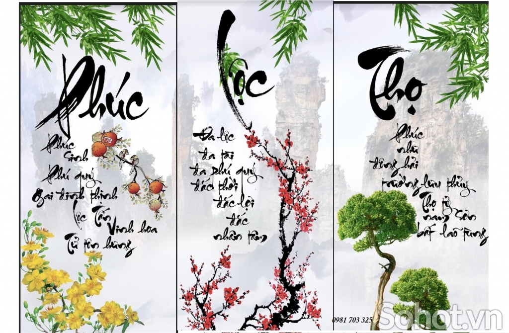 Tranh 3D phúc lộc thọ- gạch tranh 3D