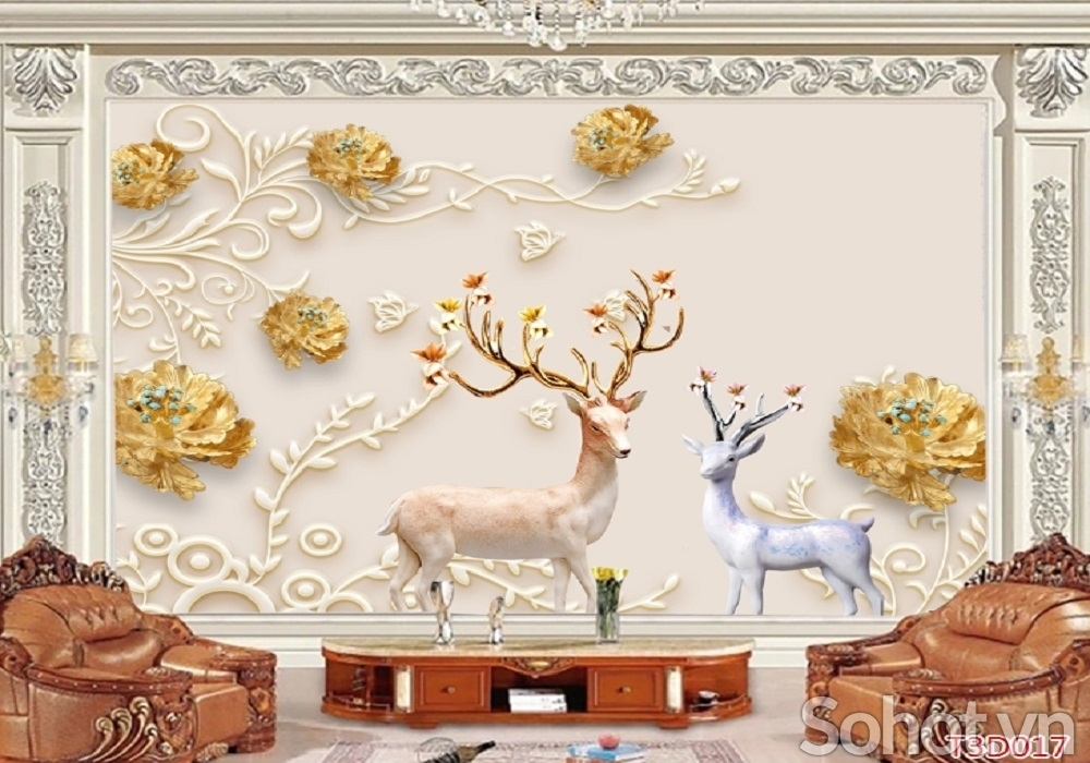 gạch tranh 3d phong thủy phòng khách - 643DB