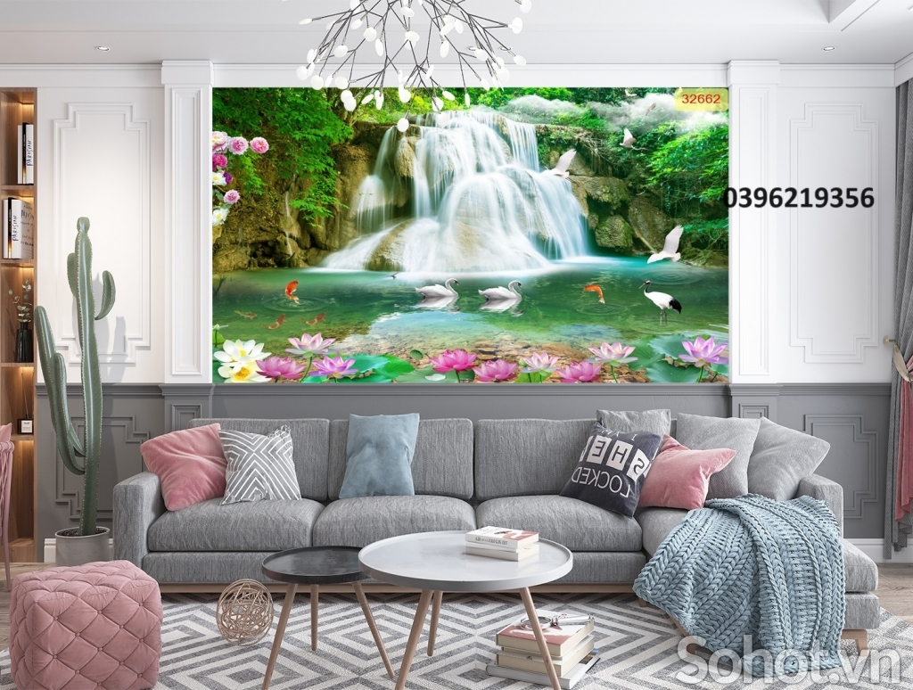 Tranh gạch 3D thác nước đẹp