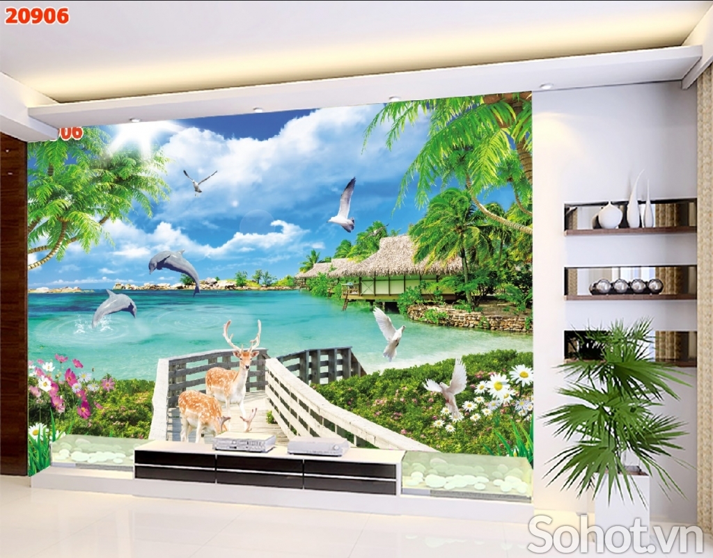 Gạch tranh ốp phòng khách.