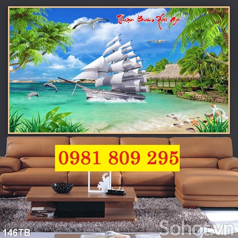 Tranh gạch thuyền buồm 3d
