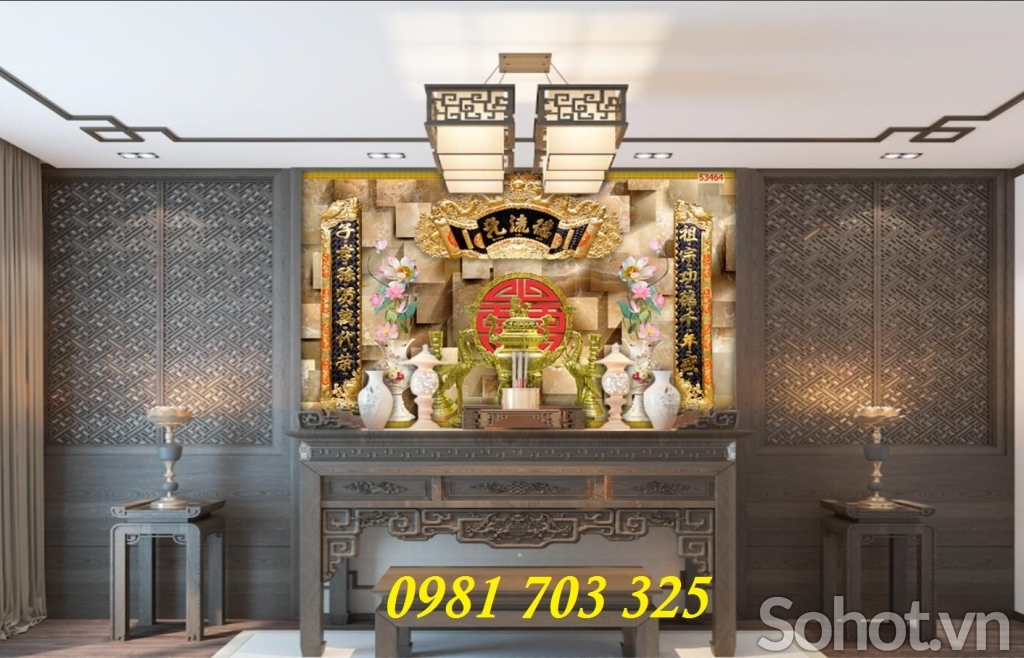 tranh 3D phòng thờ, gạch tranh 3D