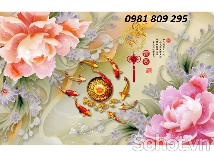Tranh 3d hoa mẫu đơn , gạch 3d sứ ngọc