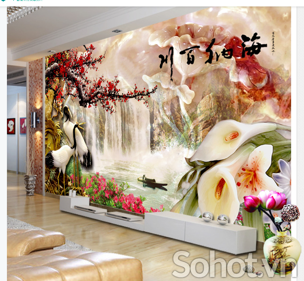 Tranh tùng hạc-gạch tranh 3D
