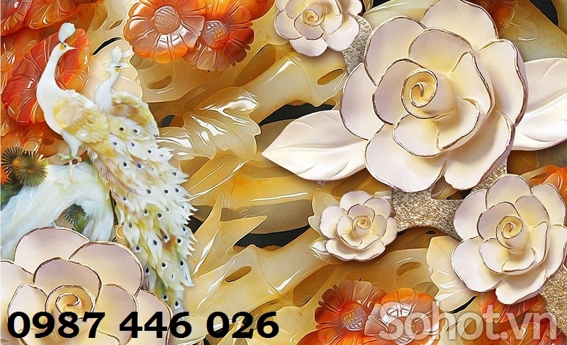 Tranh gạch chim công, tranh ốp tường HP6322