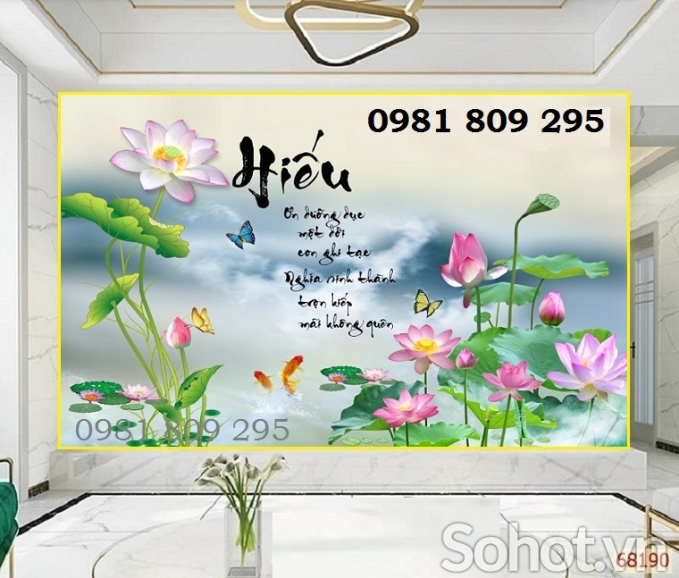 Tranh gạch men ốp tường hoa sen