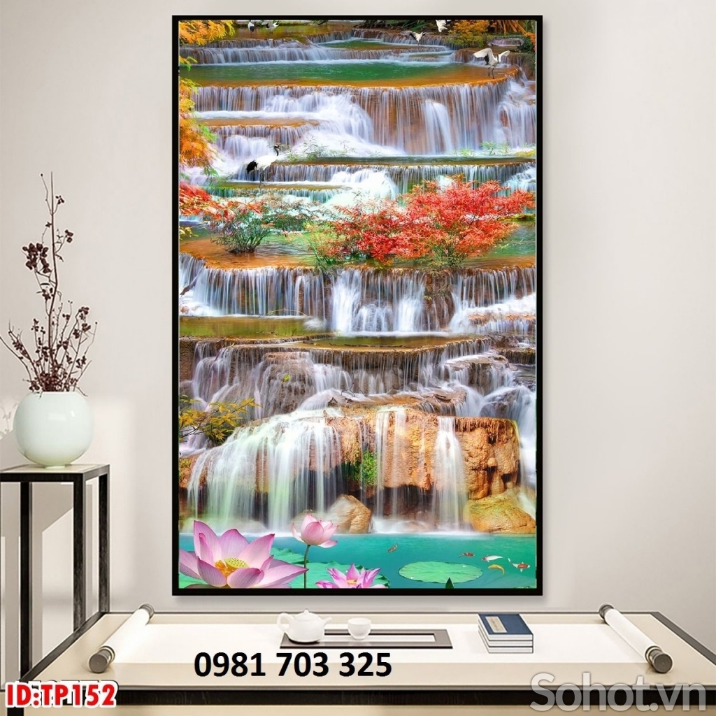 Gạch tranh phong cảnh khổ đứng, tranh thác nước
