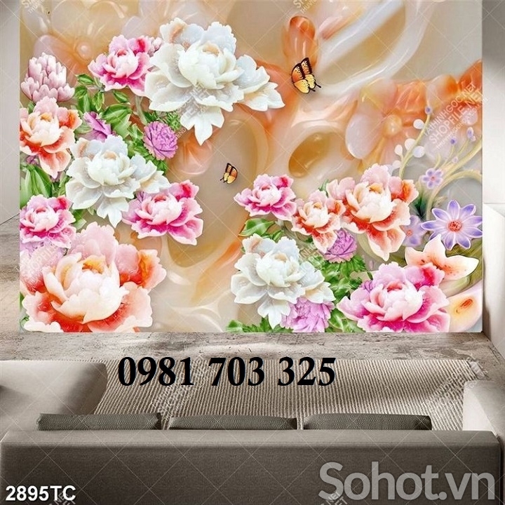 Tranh gạch hoa mẫu đơn 3D trang trí