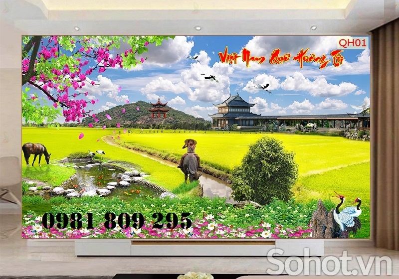 tranh 3d phong cảnh - tranh gạch 3d phong cảnh đồng quê HGF65