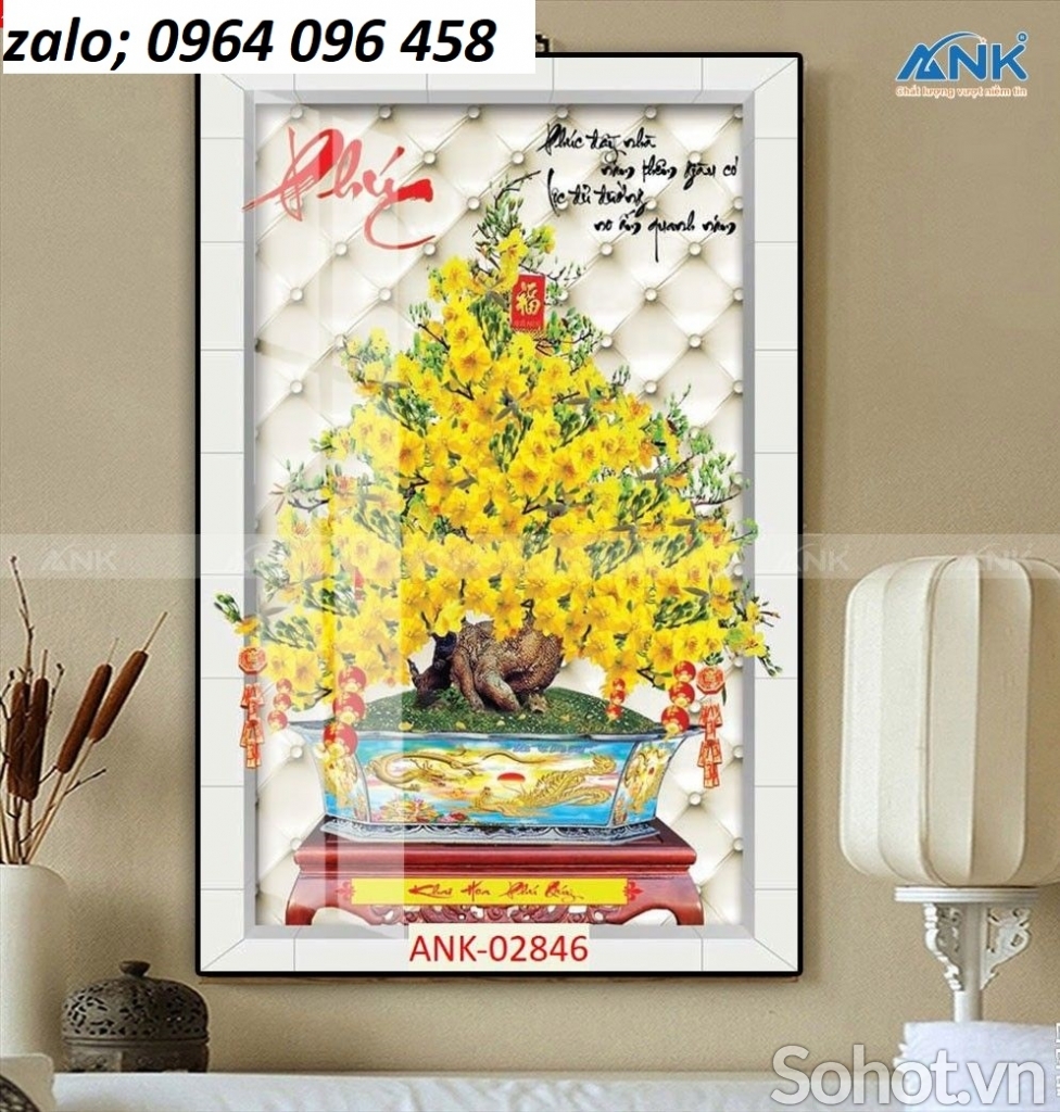 Tranh cây mai 3d - tranh gạch 3d cây mai - 743DL