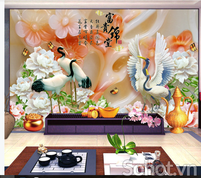 Tranh tùng hạc-gạch tranh 3D