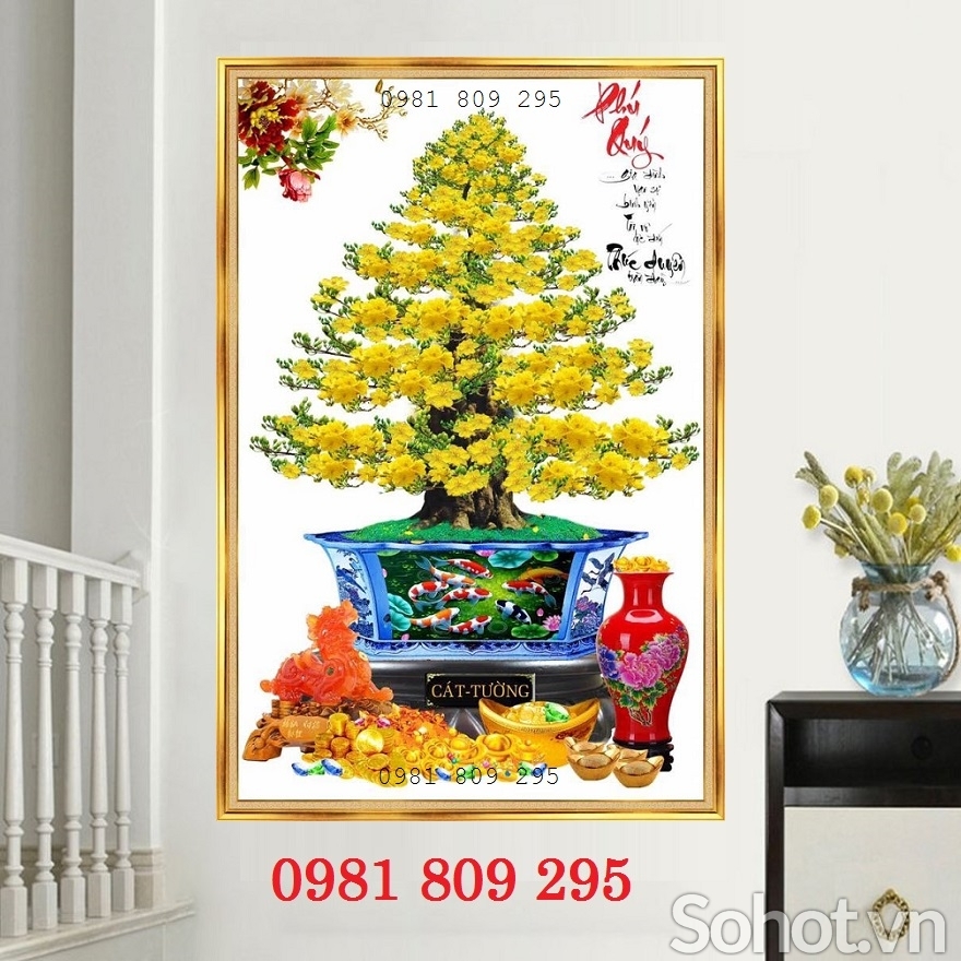 Tranh mai vàng trang trí phòng khách HP997