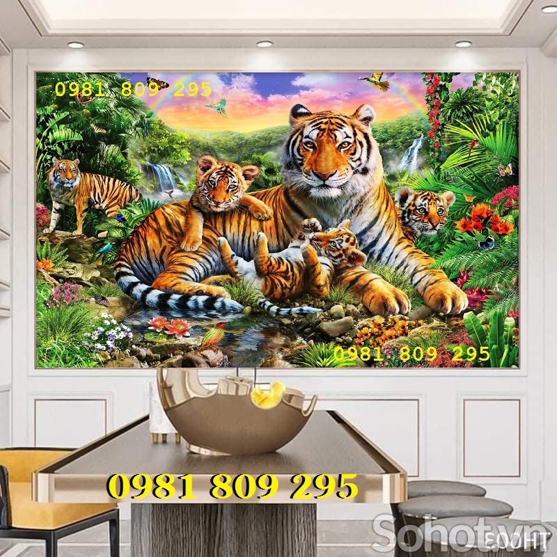 Tranh con hổ - gạch tranh 3d con hổ - ngũ hổ GSF7