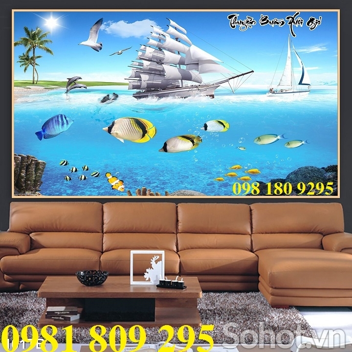 tranh gạch 3d , tranh thuyền buồm xuôi gió