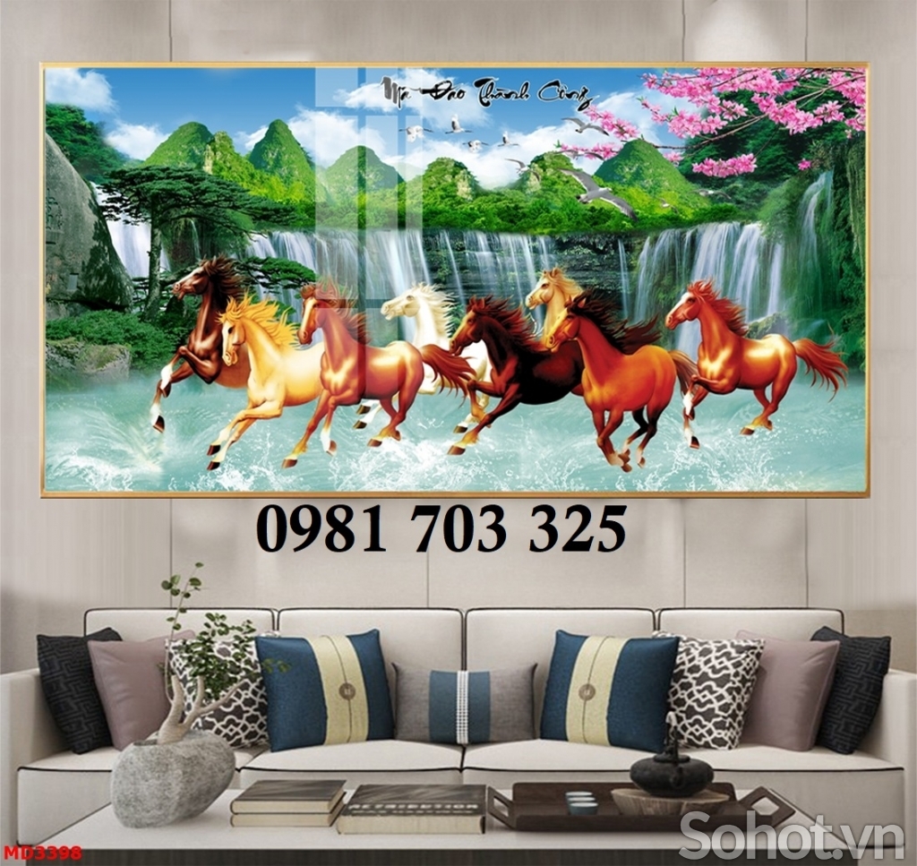 Tranh mã đáo thành công, gạch tranh 8 con ngựa đẹp