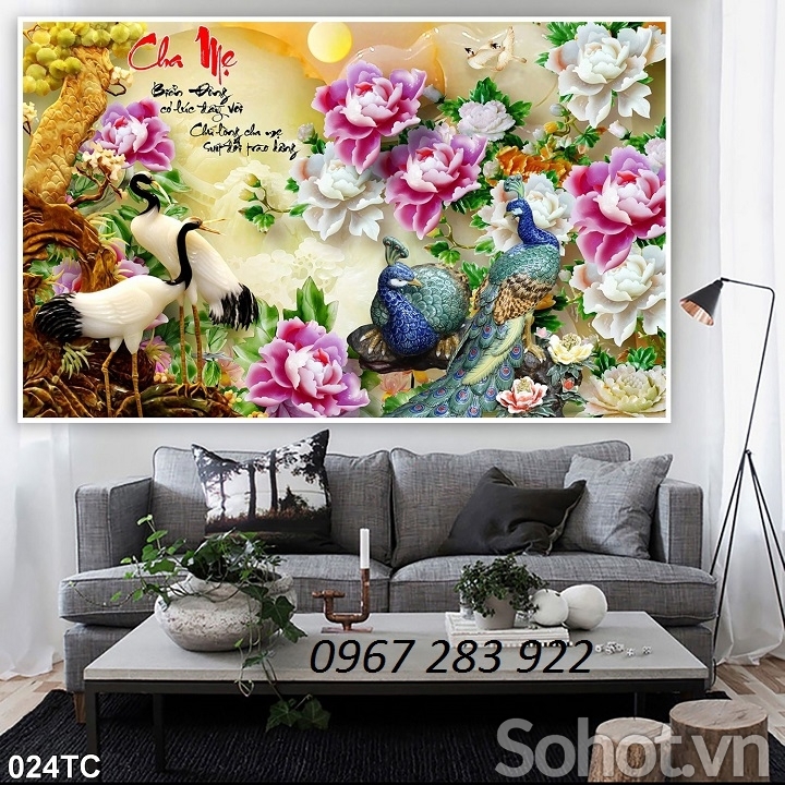 Gạch men 3d ốp tường chim công nghệ thuật