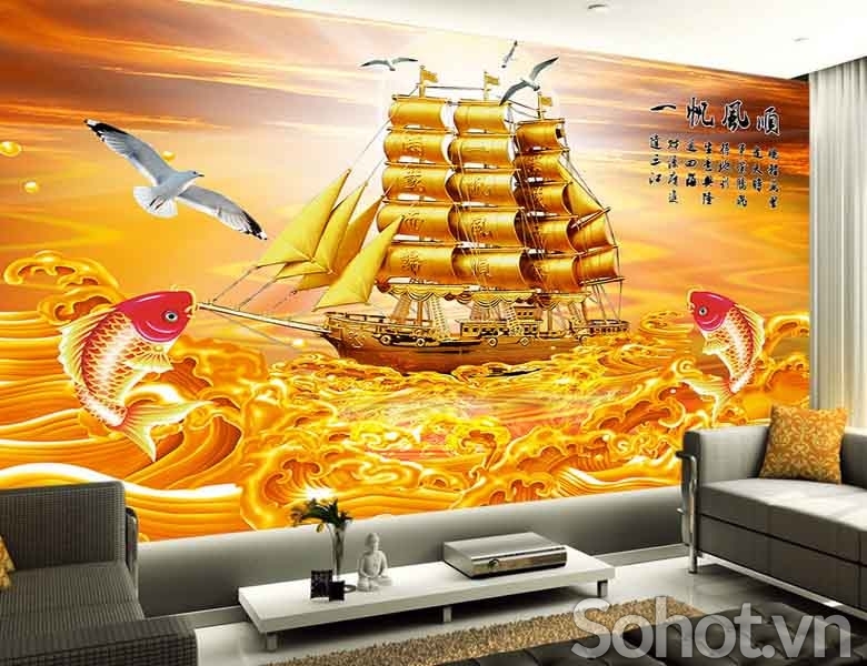 Gạch tranh 3d phong thủy thuyền buồm - DCM1999