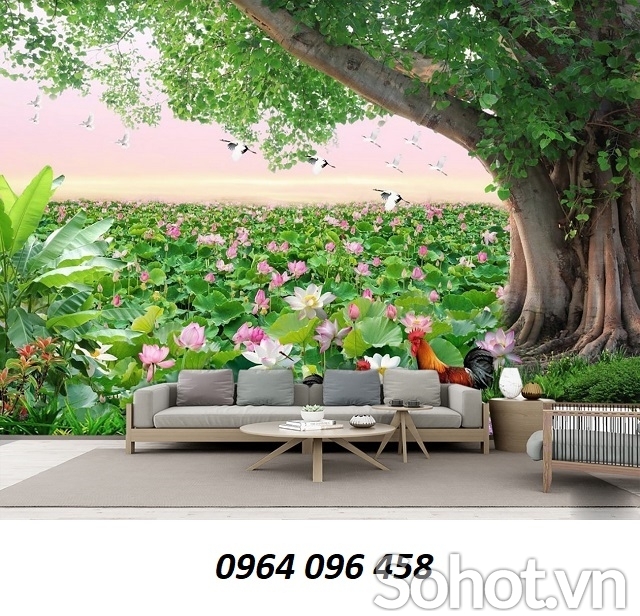 tranh gạch phong cảnh 3d hoa sen - KNV3
