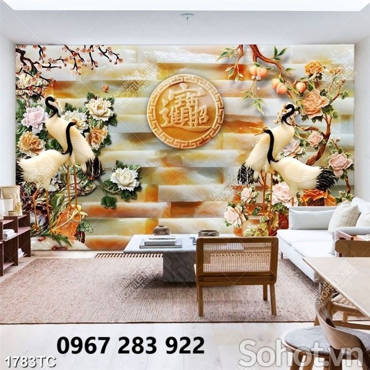 Tranh gạch 3d tùng hạc cao cấp